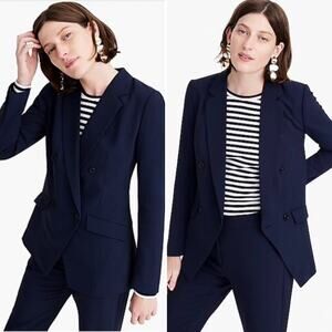 NWT J. Crew 365 Double Breasted Navy Blue Blazer Suit Jacket Size 00